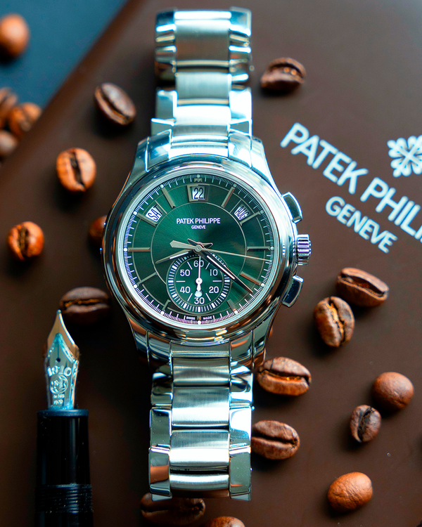 2022 Patek Philippe Annual Calendar Chronograph 42MM Green "Olive" Dial Steel Bracelet (5905/1A-001)