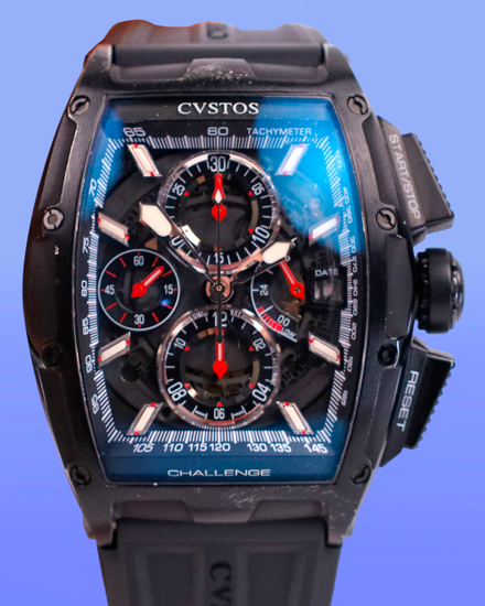 No Reserve - Cvstos Challenge Chrono II Black Steel 41MM Skeleton Dial Rubber Strap (CVT-CHR2)