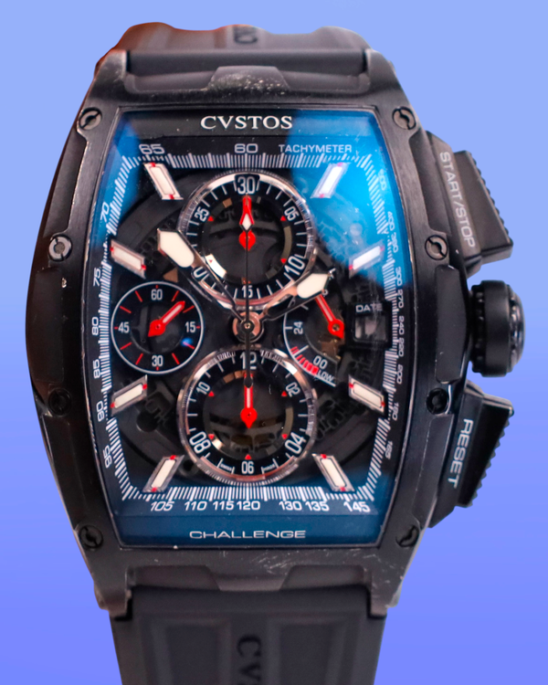 No Reserve - Cvstos Challenge Chrono II Black Steel 41MM Skeleton Dial Rubber Strap (CVT-CHR2)