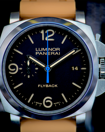 Panerai Luminor 1950 3 Days Chrono Flyback 44MM Black Dial Aftermarket Rubber Strap (PAM00524)