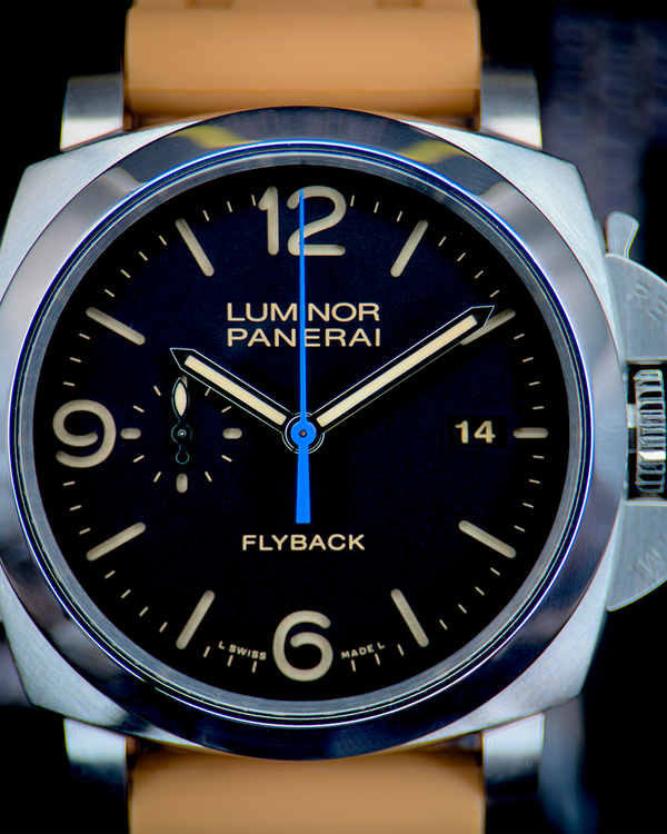 Panerai Luminor 1950 3 Days Chrono Flyback 44MM Black Dial Aftermarket Rubber Strap (PAM00524)