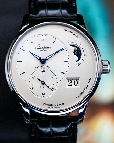 No Reserve - 2021 Glashütte Original PanoMaticLunar 40MM Silver Dial Leather Strap (1-90-02-42-32-05)
