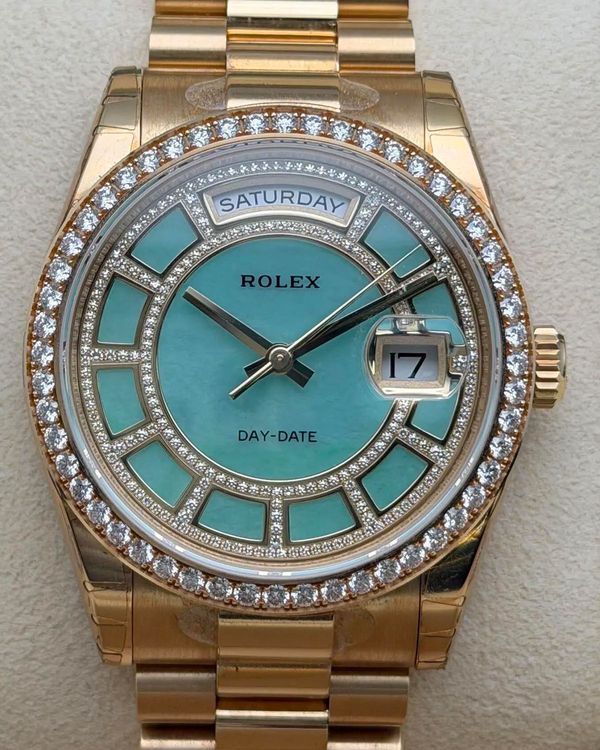 2017 Rolex Day-Date 36MM Blue Tiffany Diamond Dial Yellow Gold President Bracelet (118348)