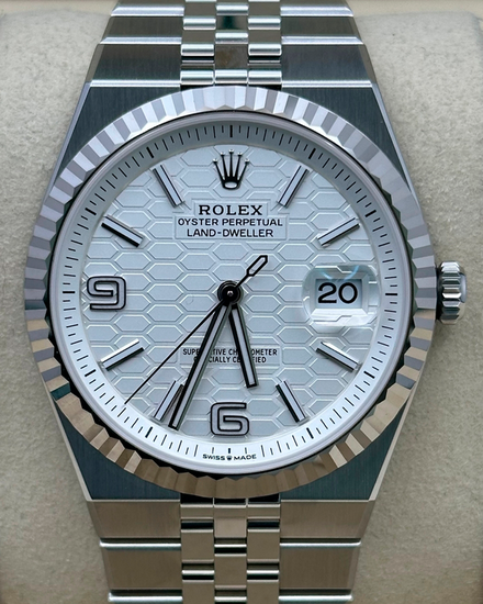 2026 Rolex Land-Dweller 40MM White "Honeycomb" Dial Flat Jubilee Bracelet (127334)
