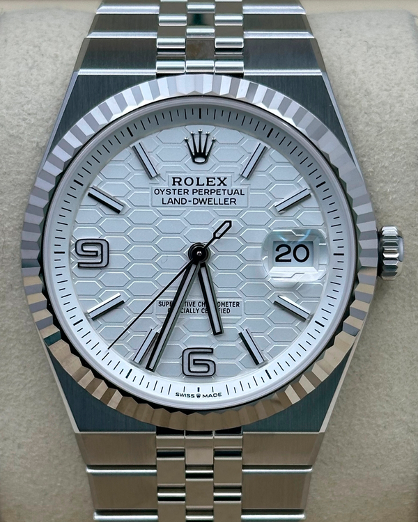 2026 Rolex Land-Dweller 40MM White "Honeycomb" Dial Flat Jubilee Bracelet (127334)