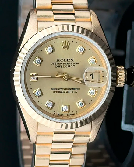 1997 Rolex Lady-Datejust 26MM Champagne Dial Yellow Gold President Bracelet (69178)