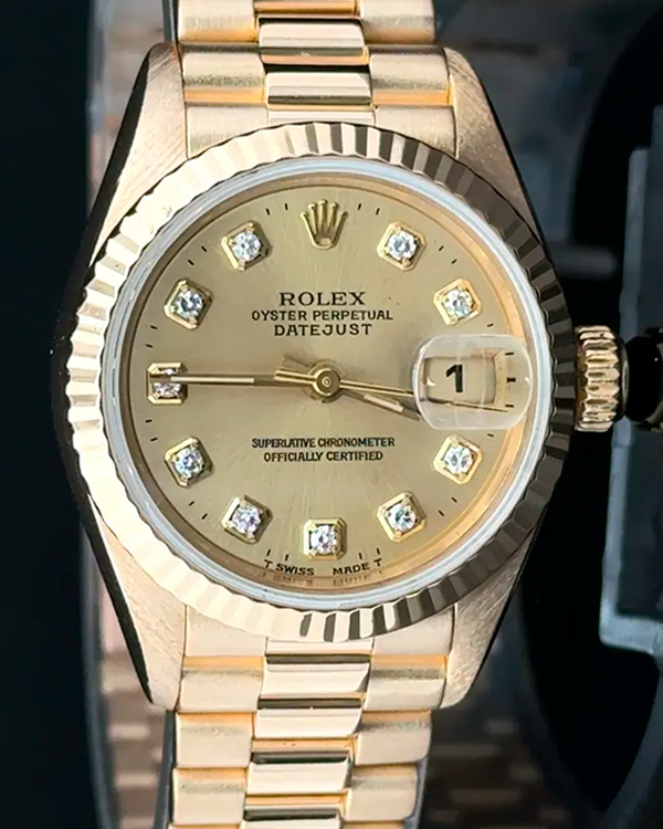 1997 Rolex Lady-Datejust 26MM Champagne Dial Yellow Gold President Bracelet (69178)