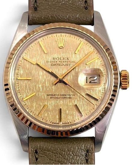 Rolex Datejust 36MM Champagne "Linen" Dial Aftermarket Leather Strap (16013)