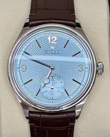 2025 Rolex 1908 Platinum 39MM Ice Blue Dial Leather Strap (52506)