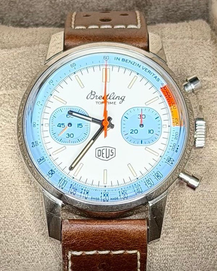 2024 Breitling Top Time Deus 41MM Light Blue Dial Leather Strap (A23311)