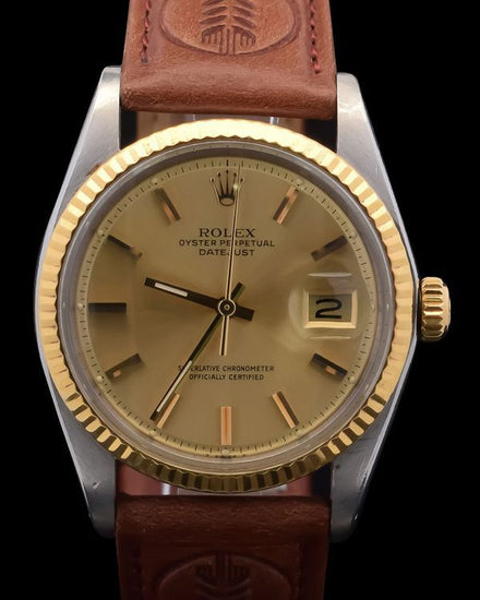 1975 Rolex Datejust 36MM Champagne Dial Aftermarket Leather Strap (1601)