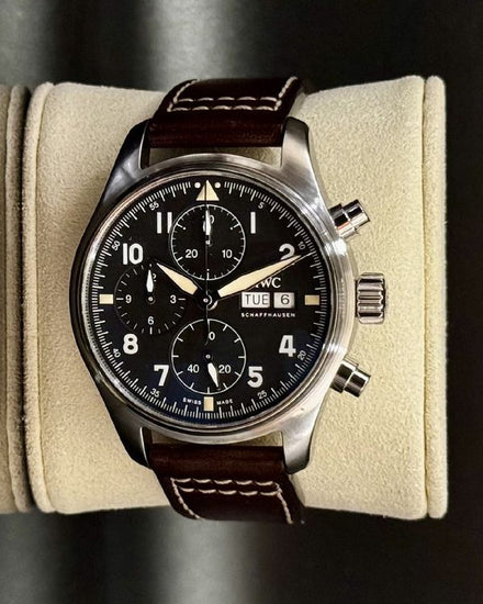 2022 IWC Schaffhausen Pilot Spitfire Chronograph 41MM Black Dial Leather Strap (IW387903)