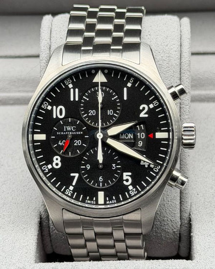 2016 IWC Schaffhausen Pilot Chronograph 43MM Black Dial Steel Bracelet (IW377704)