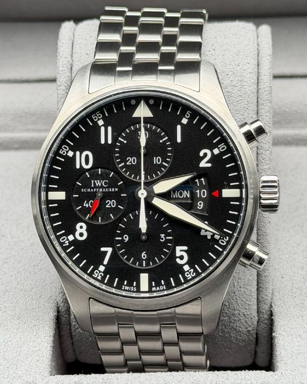 2016 IWC Schaffhausen Pilot Chronograph 43MM Black Dial Steel Bracelet (IW377704)