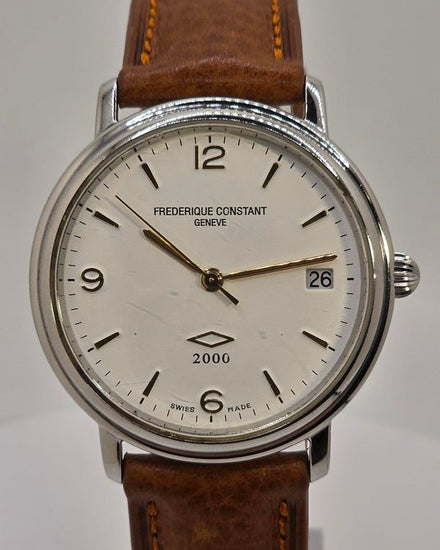 No Reserve - Frederique Constant Geneve "Colas 2000" 35MM Quartz White Dial Aftermarket Leather Strap (FC-240A36)