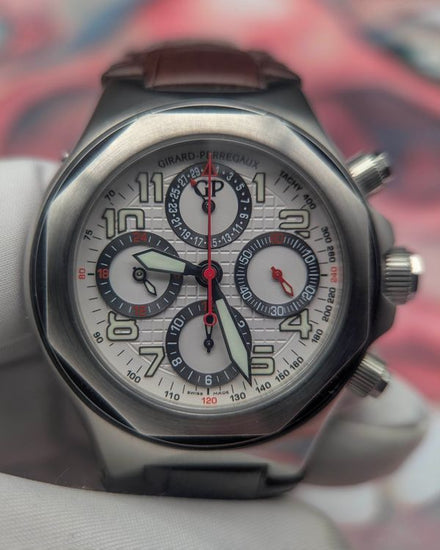 Girard Perregaux Laureato EVO3 Chronograph 44MM White Dial Leather Strap (80180-11-113-FK6A)