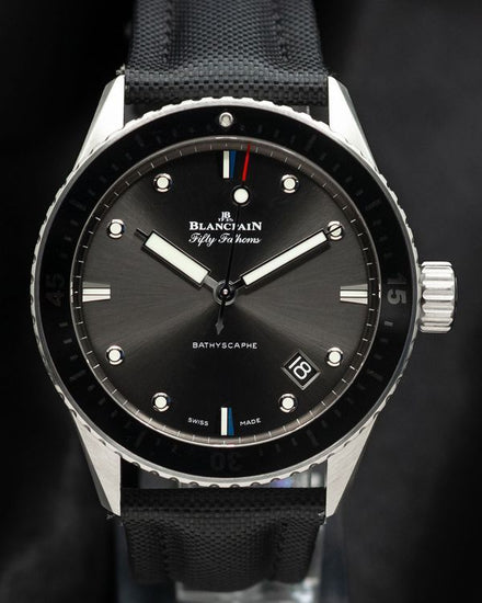No Reserve - 2024 Blancpain Fifty Fathoms Bathyscaphe 43MM Grey Dial Textile Strap (5000-1110-K52A)