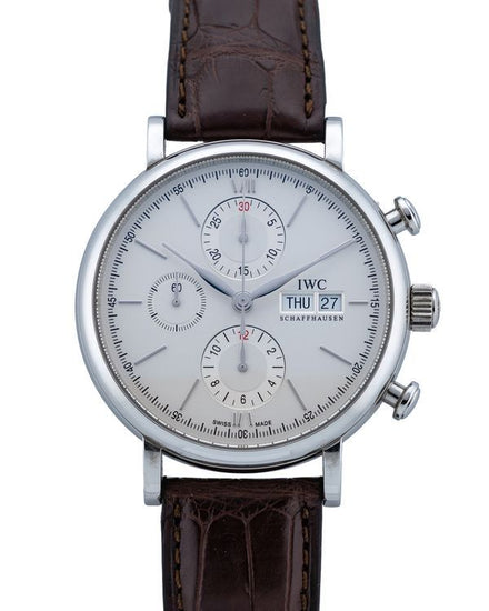 IWC Schaffhausen Portofino Day Date Chronograph 42MM Silver Dial Leather Strap (IW391007)
