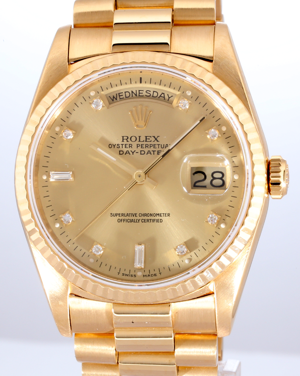 No Reserve - 1989 Rolex Day-Date 36MM Champagne Dial Yellow Gold President Bracelet (18238)
