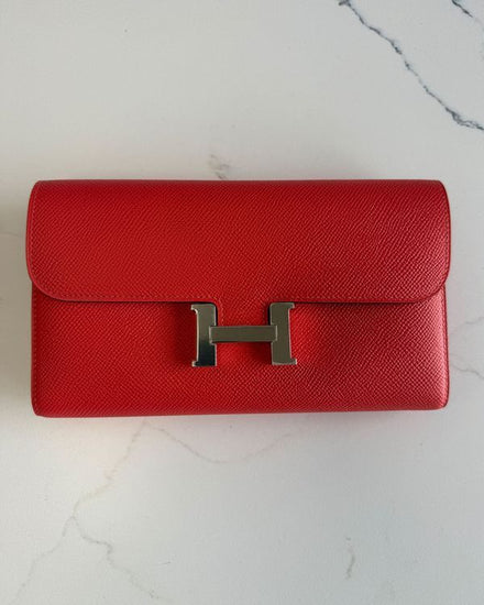 2015 Hermès Constance Long Wallet 8 x 4.5 x 1.5IN Rouge Casaque Epsom Leather Palladium Hardware (Constance)