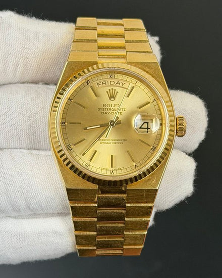 1980 Rolex Day-Date Oysterquartz 36MM Quartz Champagne Dial Yellow Gold Oysterquartz President Bracelet (19018)