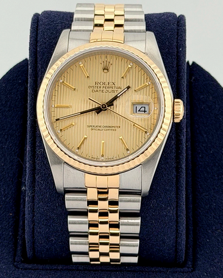 Rolex Datejust 36MM Champagne "Tapestry" Dial Two-Tone Oyster Bracelet (16233)
