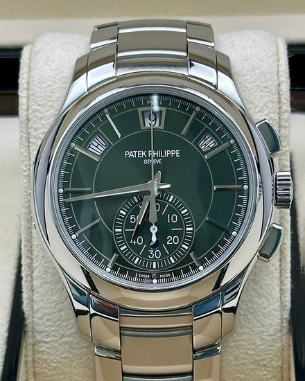 2024 Patek Philippe Annual Calendar Chronograph 42MM "Olive" Green Dial Steel Bracelet (5905/1A-001)