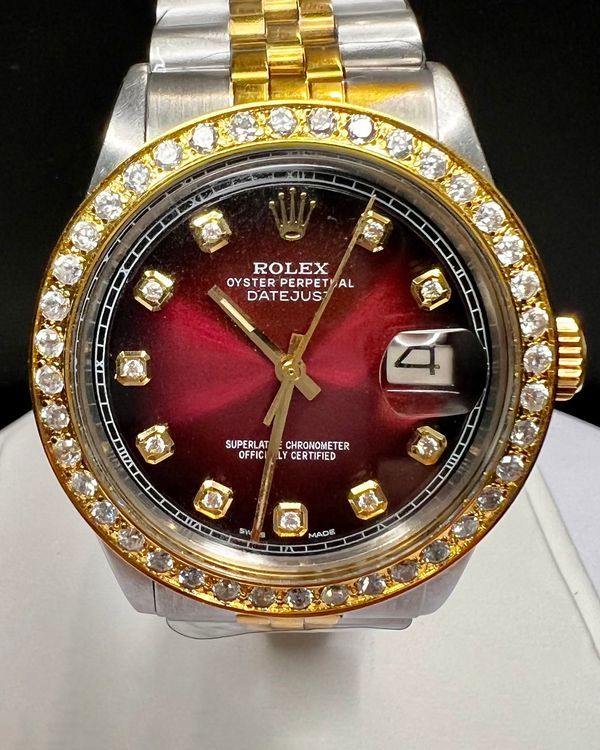 No Reserve - 1973 Rolex Datejust 36MM Aftermarket "Black Cherry"  Dial Aftermarket Two-Tone Jubilee Bracelet (1601)