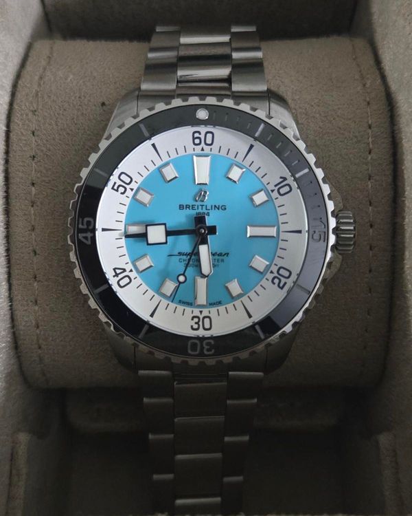 2025 Breitling Superocean 44MM Turquoise Dial Steel Bracelet (A17376)