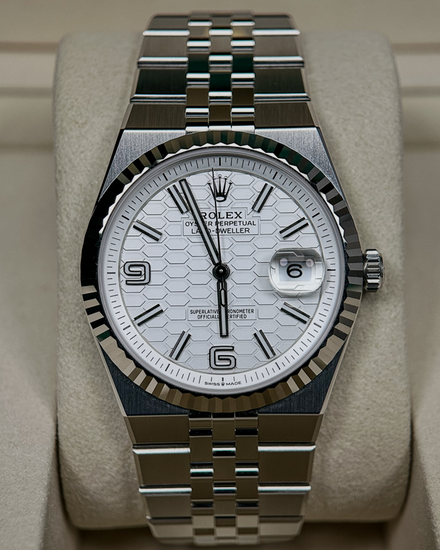 No Reserve - 2026 Rolex Land-Dweller 40MM White "Honeycomb" Dial Flat Jubilee Bracelet (127334)