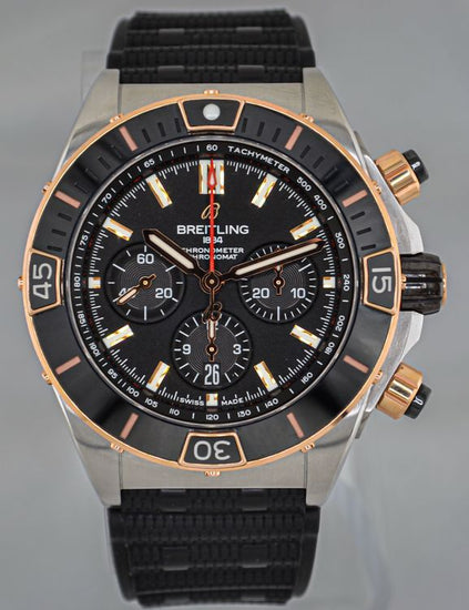 No Reserve - 2024 Breitling Super Chronomat 44MM Black Dial Rubber Strap (UB0136)