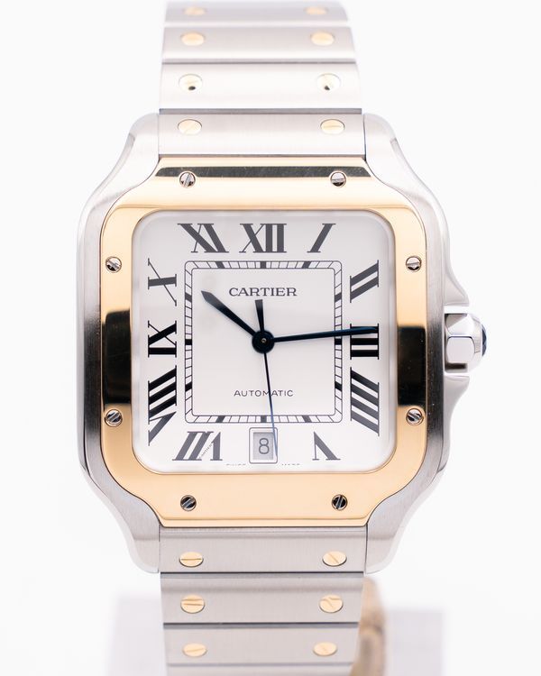 Cartier Santos De Cartier 39.8MM Silver Dial Two-Tone Bracelet (W2SA0009)