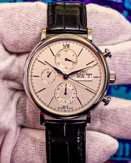 2021 IWC Schaffhausen Portofino Chronograph 42MM Silver Dial Leather Strap (IW391027)