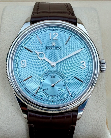 2026 Rolex 1908 39MM Ice Blue Dial Leather Strap (52506)