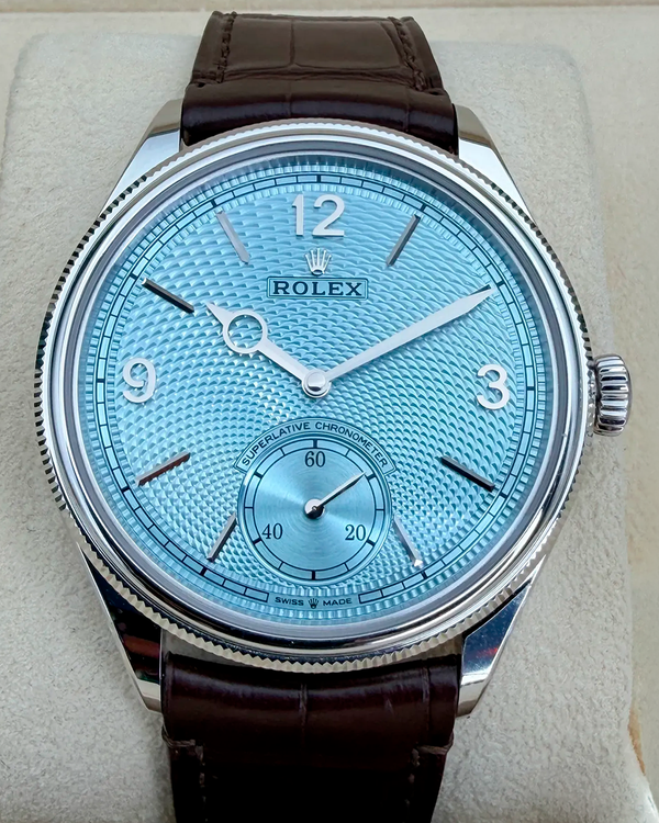 2026 Rolex 1908 39MM Ice Blue Dial Leather Strap (52506)