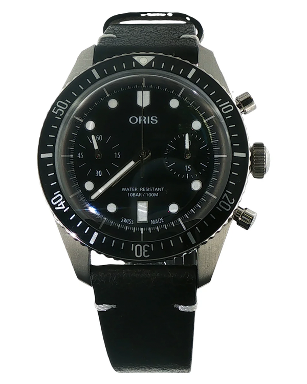 2026 Oris Divers Sixty‑Five Chronograph 40MM Black Dial Leather Strap (01 771 7791 4054-07 6 20 01)