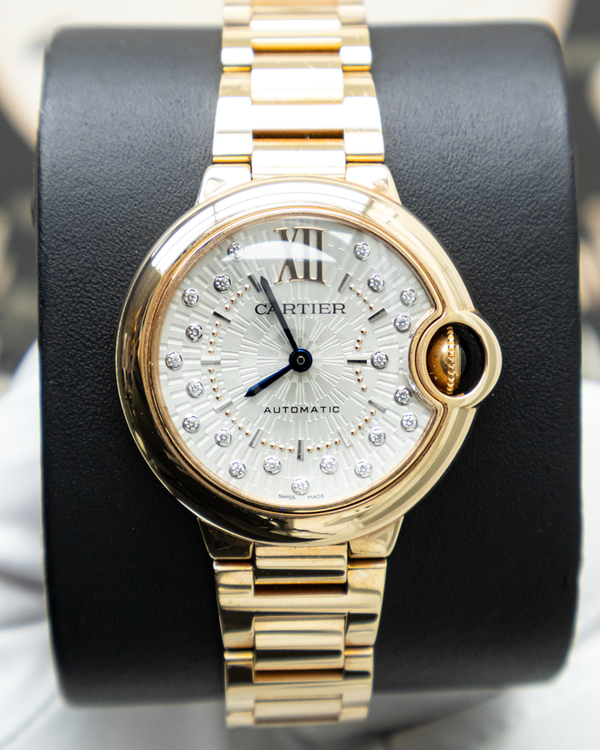Cartier Ballon Bleu 33MM Silver Diamond Dial Yellow Gold Bracelet (WGBB0054)