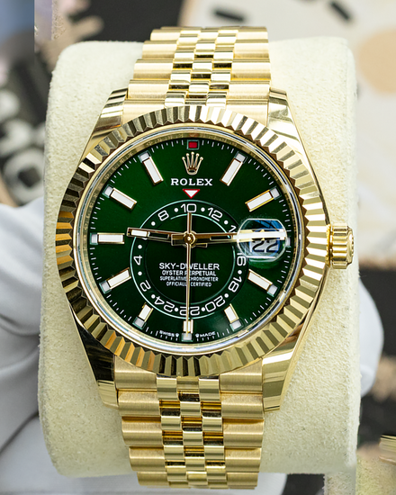 Rolex Sky-Dweller 42MM Green Dial Yellow Gold Jubilee Bracelet (336938)