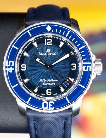 No Reserve - 2017 Blancpain Fifty Fathoms 45MM Blue Dial Textile Strap (5015D-1140-52B)