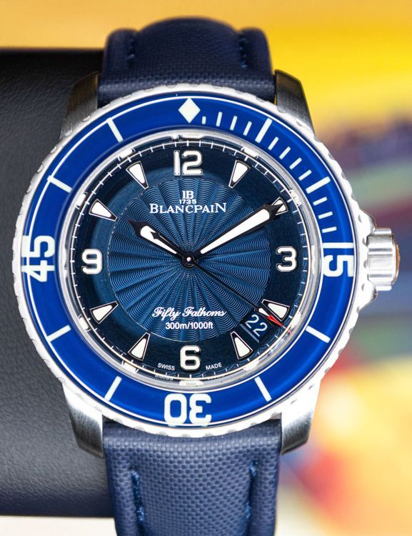 No Reserve - 2017 Blancpain Fifty Fathoms 45MM Blue Dial Textile Strap (5015D-1140-52B)