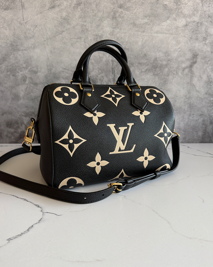 Louis Vuitton Speedy Bandoulière 25 Bicolor Monogram Empreinte Gold-Tone Hardware Leather Strap (M58947)
