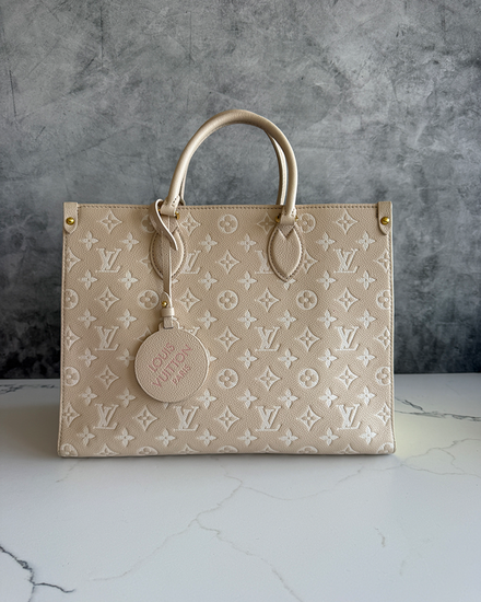 Louis Vuitton Bag OnTheGo Spring In The City Tote Medium Beige Leather Gold-Tone Hardware Leather Straps (OnTheGo)