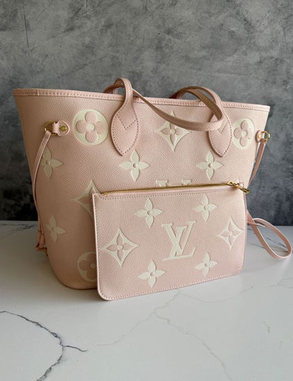 Louis Vuitton Neverfull MM in Bicolor Pink Quartz Monogram Empreinte Leather (M45856)