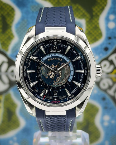 2025 Omega Seamaster Aqua Terra Worldtimer 43MM Blue Dial Rubber Strap (220.12.43.22.03.001)