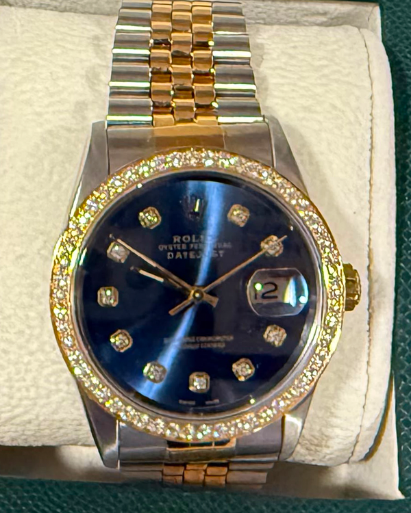 No Reserve - Rolex Datejust 36MM Aftermarket Blue Dial Two-Tone Jubilee Bracelet (16233)