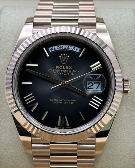 2026 Rolex Day-Date 40MM Black "Ombré" Dial Rose Gold President Bracelet (228235)