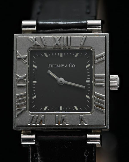 No Reserve - Tiffany Atlas 23MM Quartz Black Dial Aftermarket Leather Strap (510.1078)