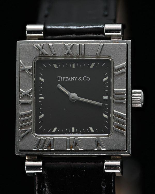 No Reserve - Tiffany Atlas 23MM Quartz Black Dial Aftermarket Leather Strap (510.1078)