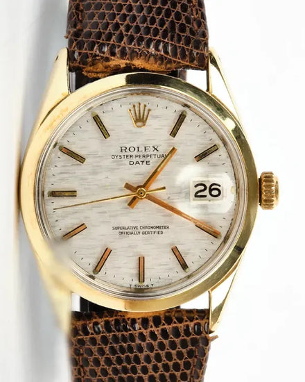 1973 Rolex Oyster Perpetual Date Circa 34MM Silver Dial Aftermarket Leather Strap (1550)