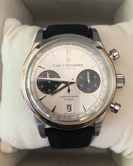 No Reserve -  Carl F. Bucherer Manero Flyback Chronograph 40MM Silver Dial Textile Strap (00.10927.08.13.05)